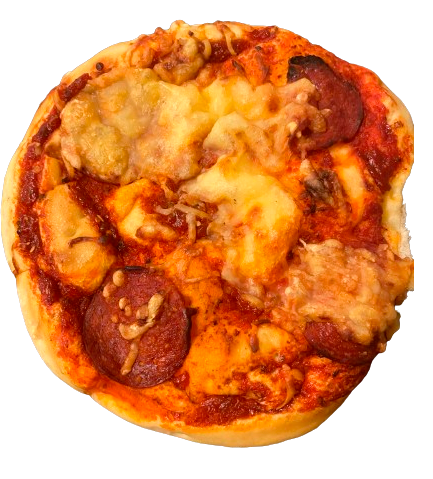Pizza med pepperoni og ost